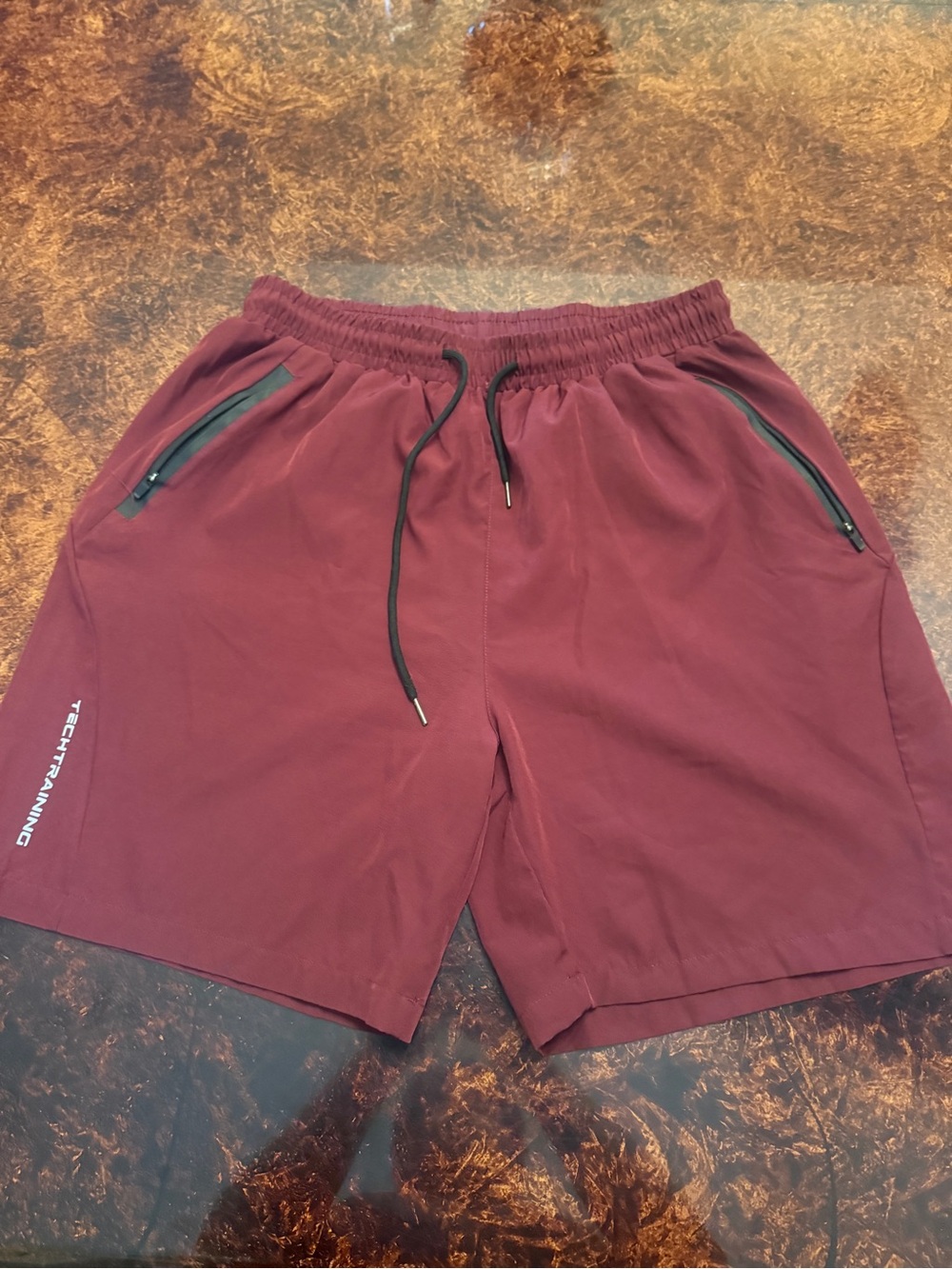Men's Maroon Performance Training Shorts with Zipper Pockets